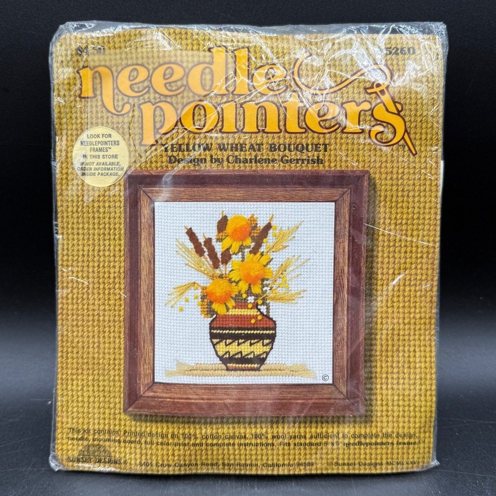 NEW Yellow Wheat Bouquet Floral‎ Needle Pointers By Gerrish Southwestern 90s Vtg